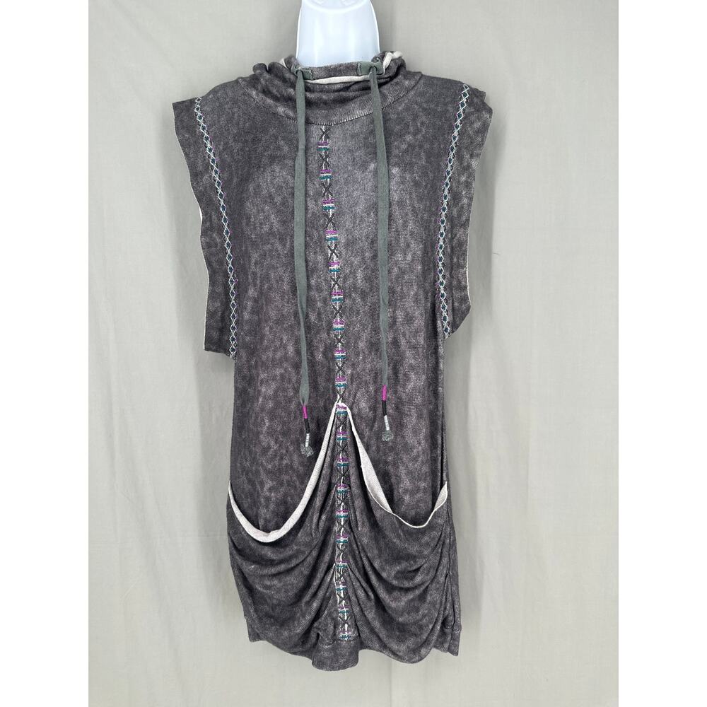 Freelance Anthropologie Dress Large Gray Knit Silk Wool Hooded Tunic Lagenlook
